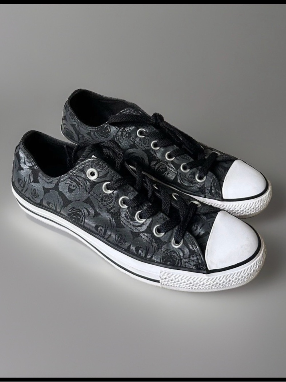 Converse Black & Silver Roses Limited Edt Wmns Low Top Fashion Sneaker Shoes ~9